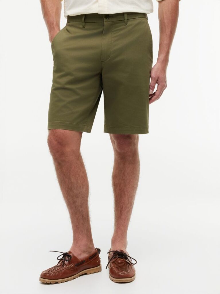 Green Denton Twill Slim 9.5" Inseam Bermuda Shorts  Men