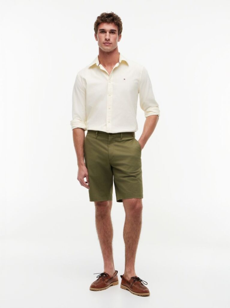 Green Denton Twill Slim 9.5" Inseam Bermuda Shorts  Men