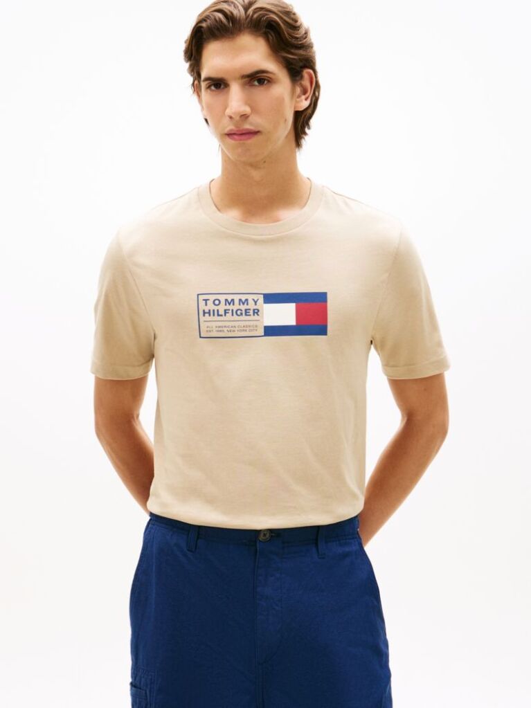 Beige Logo Jersey Crew Neck T-Shirt  Men