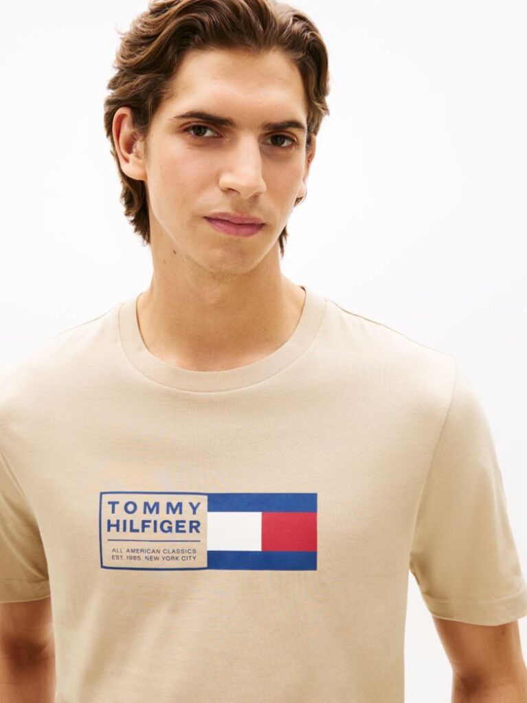 Beige Logo Jersey Crew Neck T-Shirt  Men