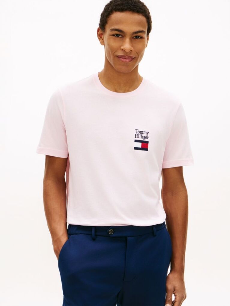 Pink Logo Embroidery Jersey Crew Neck T-Shirt  Men