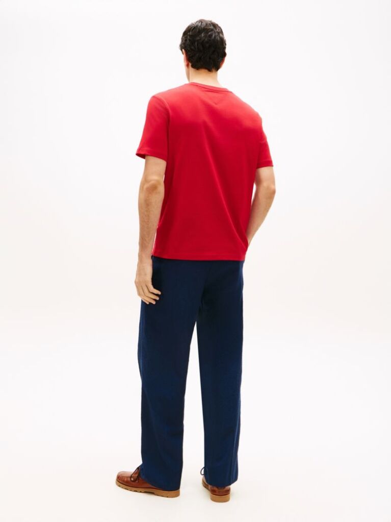 Red Logo Embroidery Jersey Crew Neck T-Shirt  Men