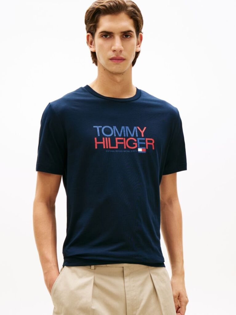 Blue Logo Graphic Crew Neck T-Shirt  Men