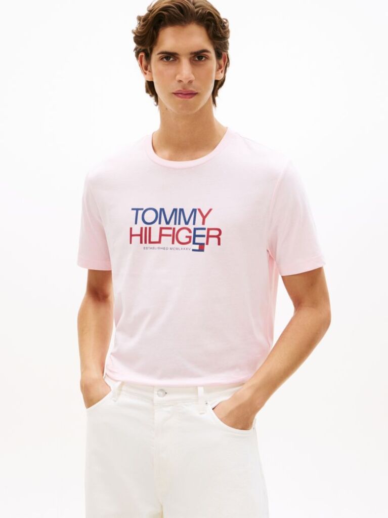 Ροζ T-Shirt Με Λογότυπο Και Γραφικό Σχέδιο  Άνδρες