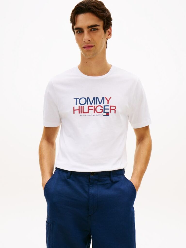 White Logo Graphic Crew Neck T-Shirt  Men