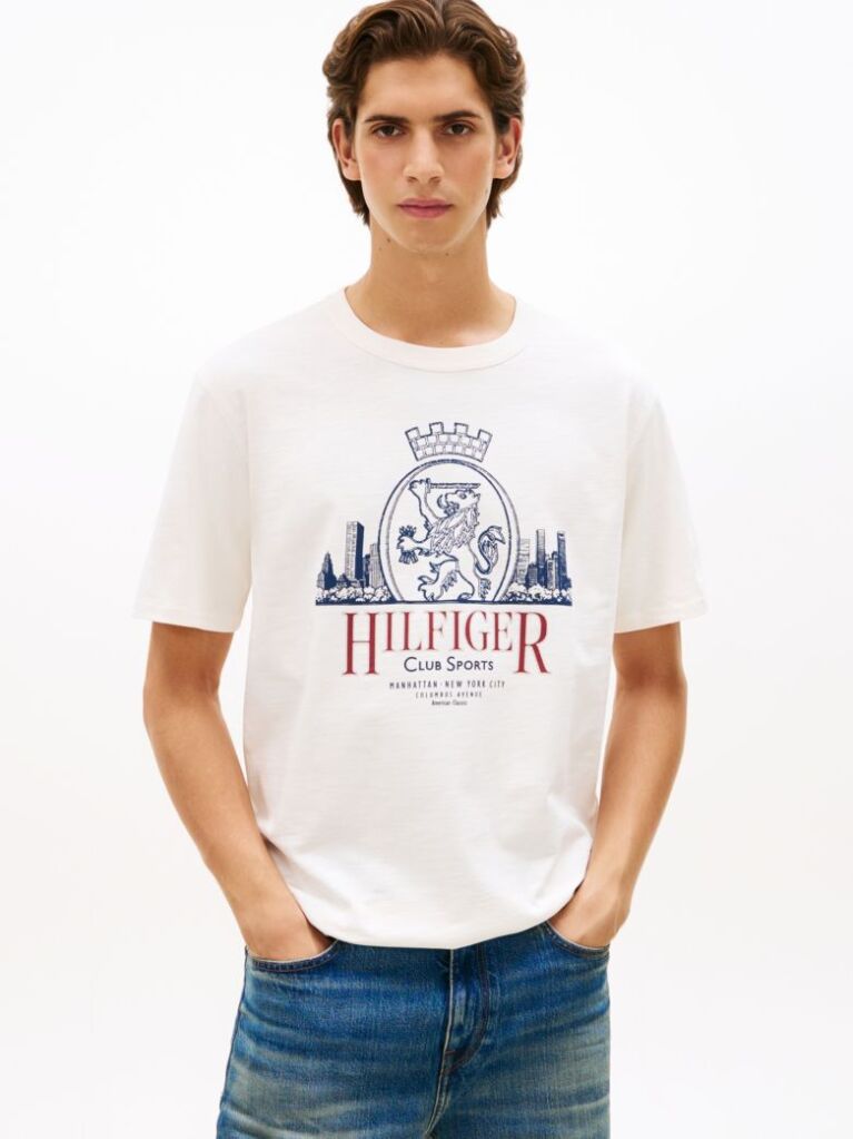 Μπεζ Άνετο T-Shirt Με Οικόσημο  Άνδρες