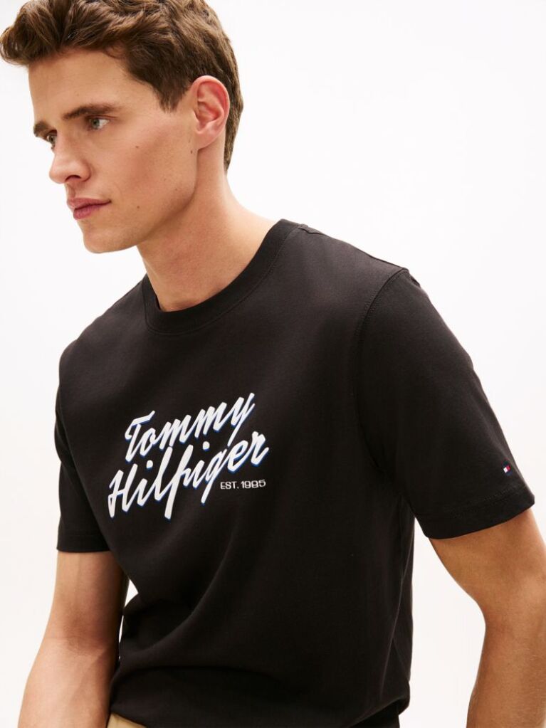 Black Logo Graphic Crew Neck T-Shirt  Men