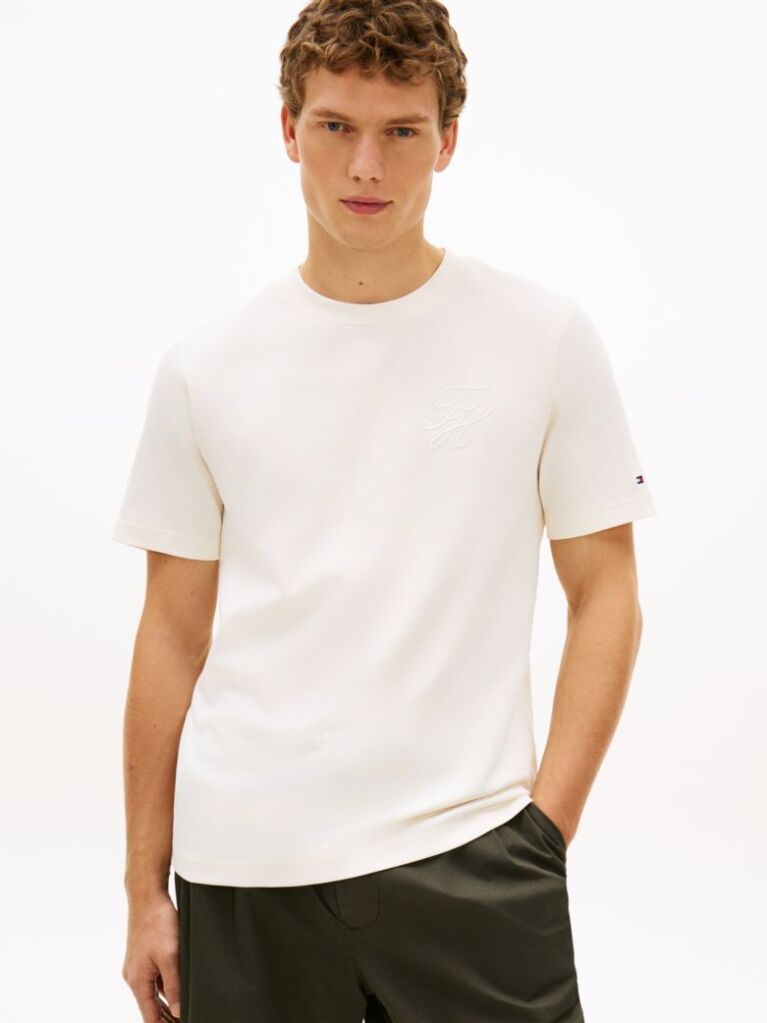 Μπεζ T-Shirt Με Tonal Κεντητό Λογότυπο Και Κλασική Λαιμόκοψη  Άνδρες
