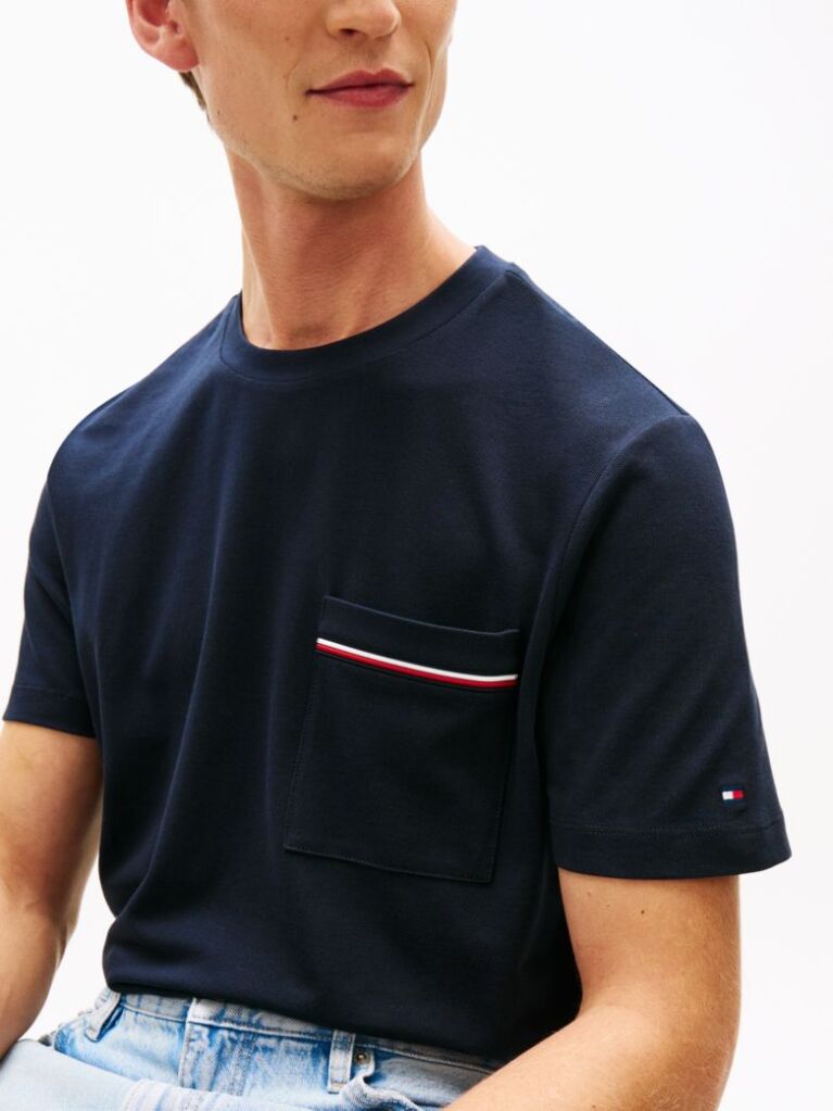 Μπλε Βαμβακερό T-Shirt Πικέ Με Τσέπη  Άνδρες