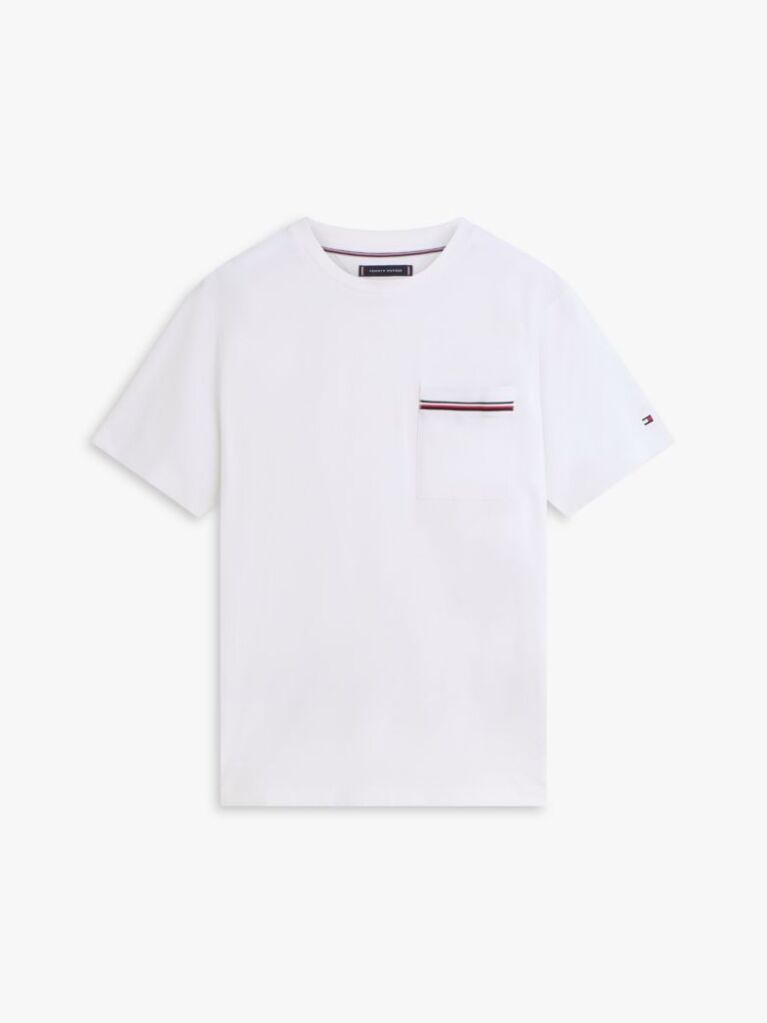 Άσπρο Βαμβακερό T-Shirt Πικέ Με Τσέπη  Άνδρες