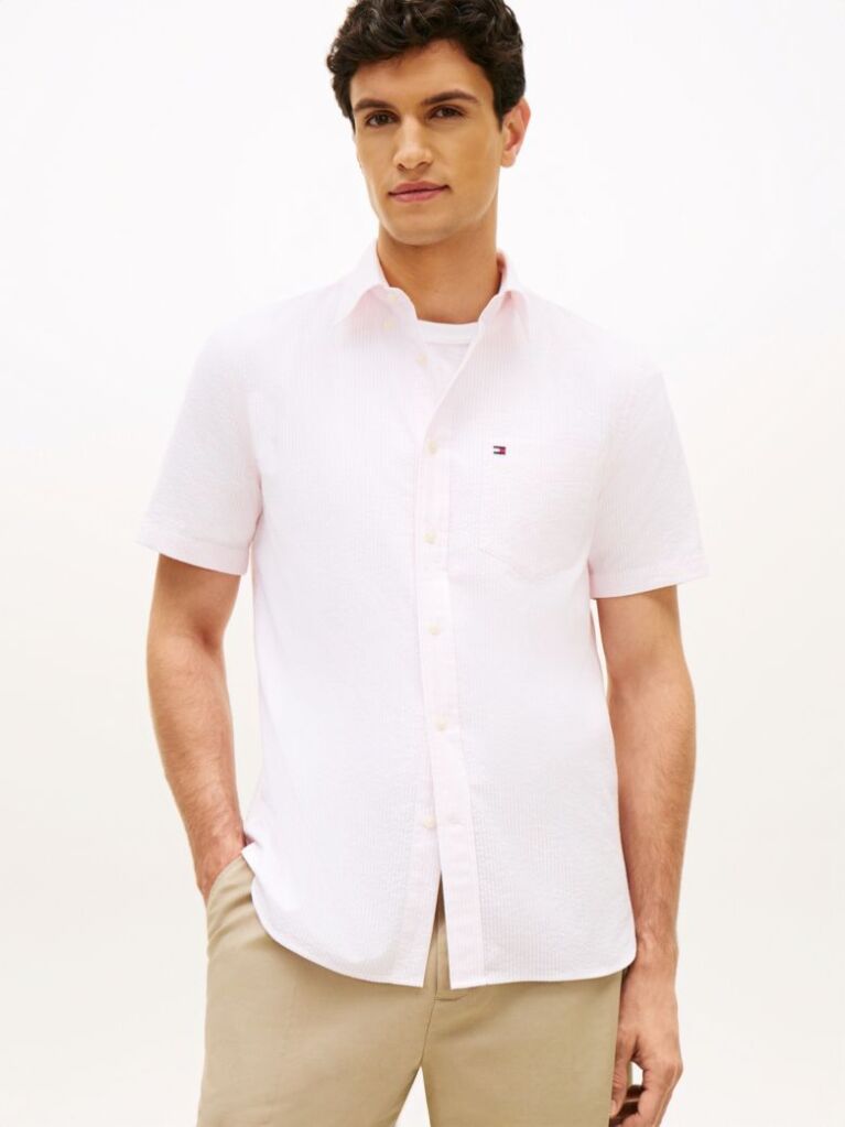 Pink Short Sleeve Stripe Shirt  Men