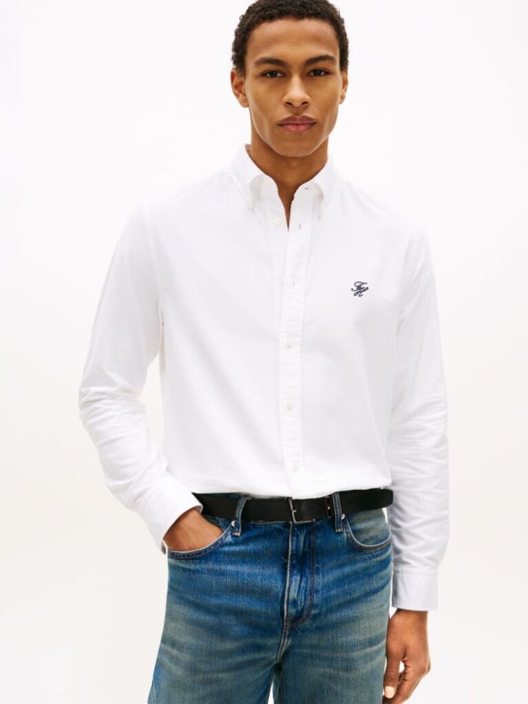 White Heritage Regular Fit Logo Embroidery Oxford Shirt  Men