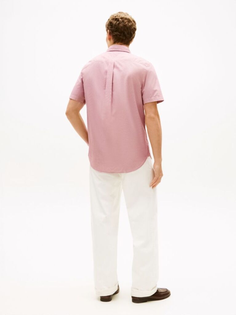 Red Regular Fit Houndstooth Short Sleeve Shirt  Men