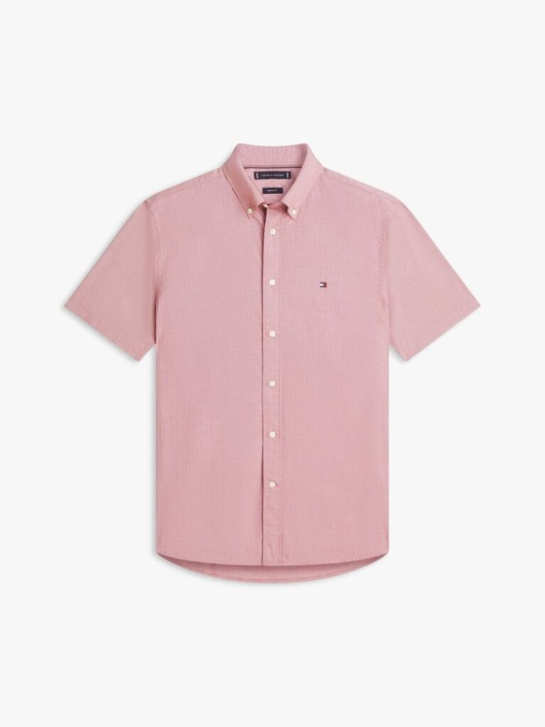 Red Regular Fit Houndstooth Short Sleeve Shirt  Men