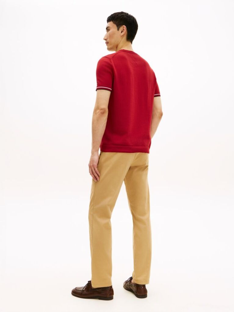 Red Smart Casual Tipped Technical Knit T-Shirt  Men