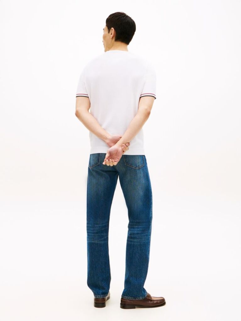 White Smart Casual Tipped Technical Knit T-Shirt  Men
