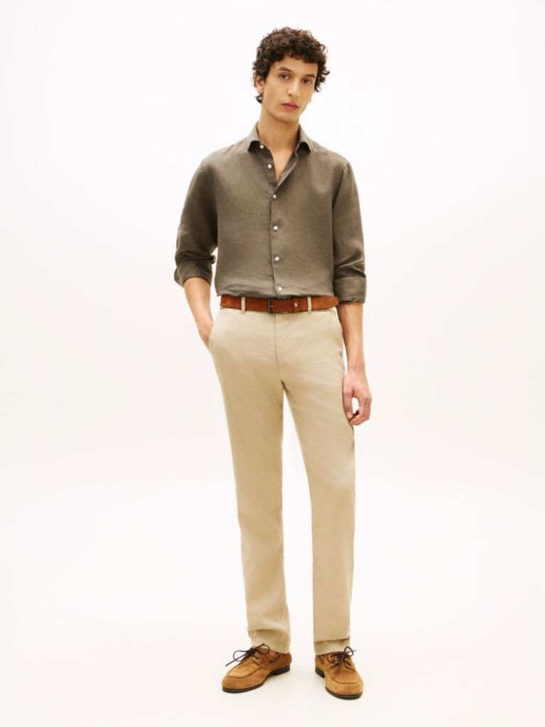 Πράσινο Smart Casual Λινό Πουκάμισο Σε Slim Γραμμή  Άνδρες