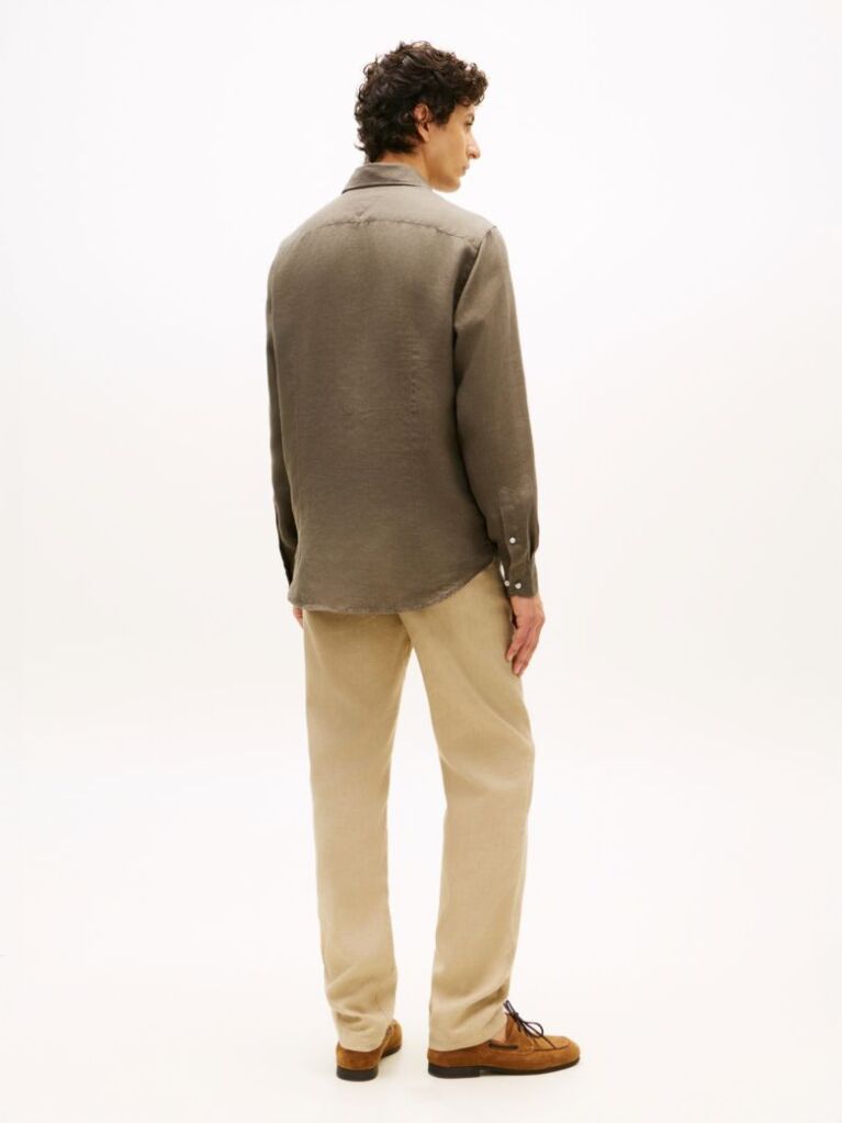 Πράσινο Smart Casual Λινό Πουκάμισο Σε Slim Γραμμή  Άνδρες
