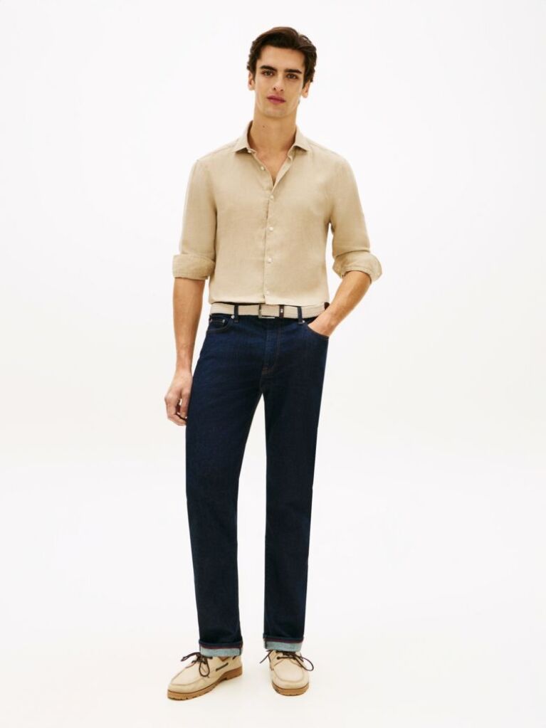Μπεζ Smart Casual Λινό Πουκάμισο Σε Slim Γραμμή  Άνδρες