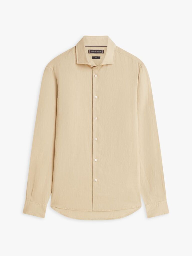 Μπεζ Smart Casual Λινό Πουκάμισο Σε Slim Γραμμή  Άνδρες
