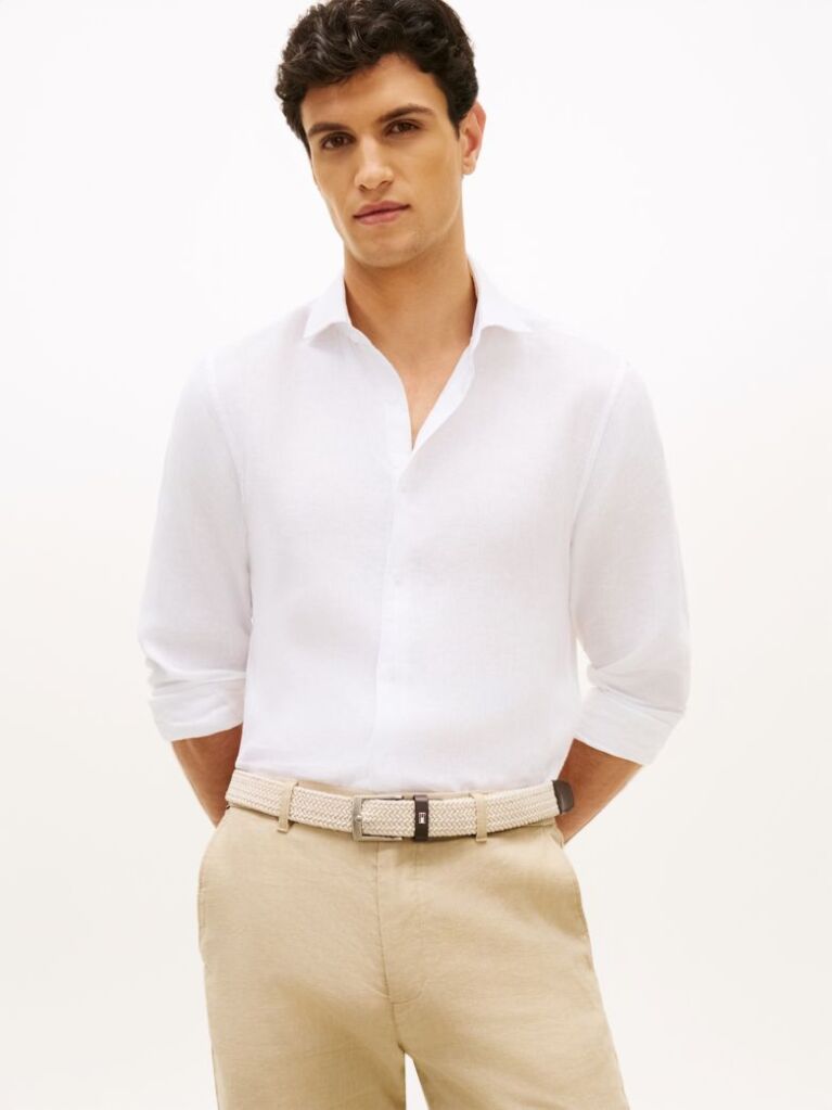 Άσπρο Smart Casual Λινό Πουκάμισο Σε Slim Γραμμή  Άνδρες