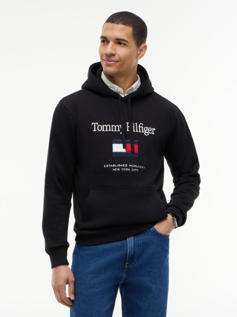 Μαύρο Fleece Hoody Με Κεντητό Λογότυπο  Άνδρες