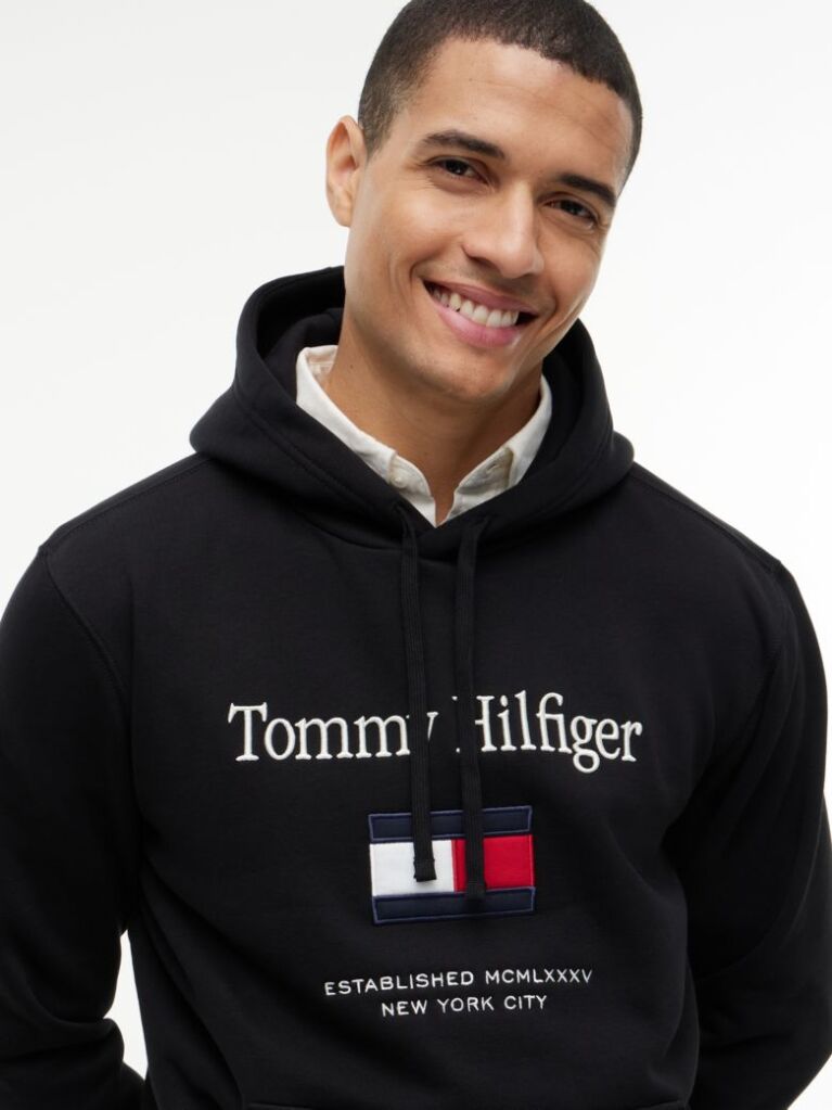 Μαύρο Fleece Hoody Με Κεντητό Λογότυπο  Άνδρες