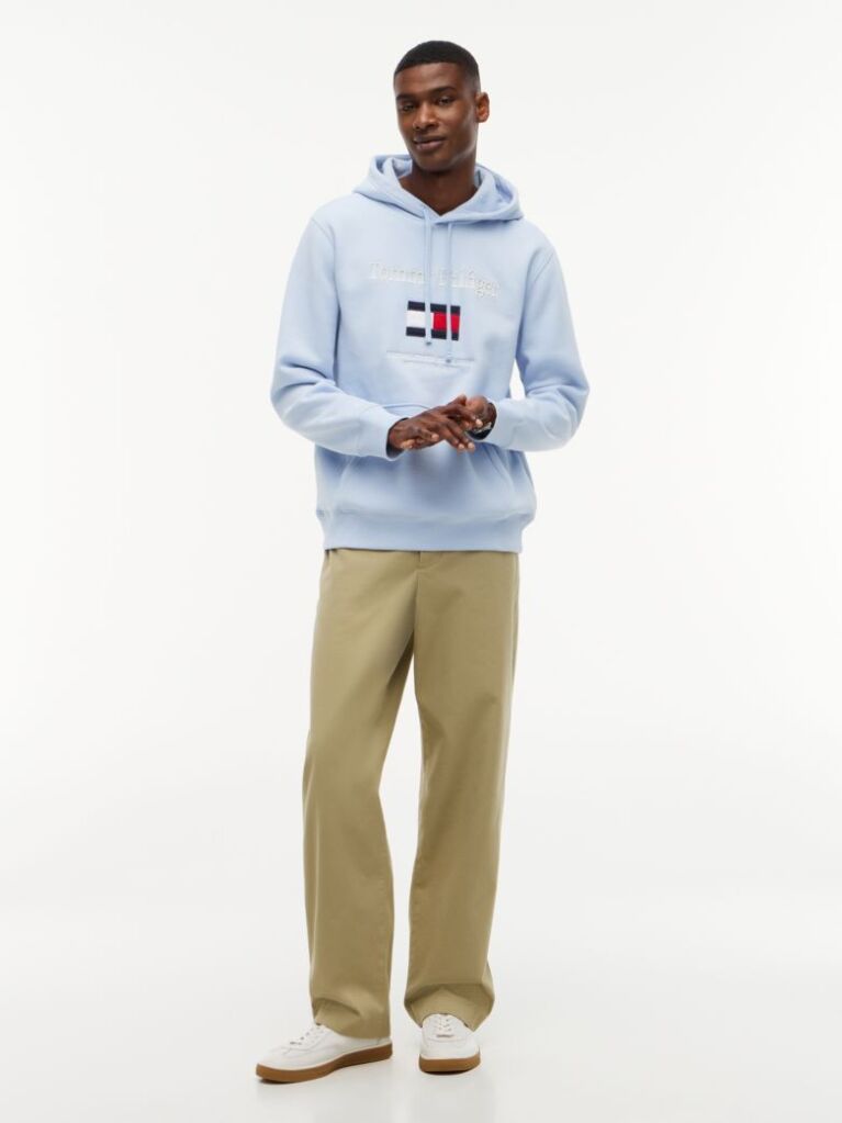 Μπλε Fleece Hoody Με Κεντητό Λογότυπο  Άνδρες