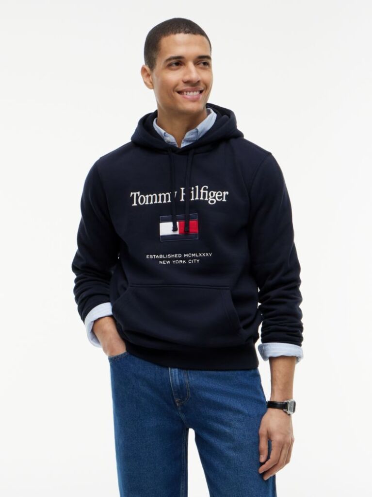 Μπλε Fleece Hoody Με Κεντητό Λογότυπο  Άνδρες