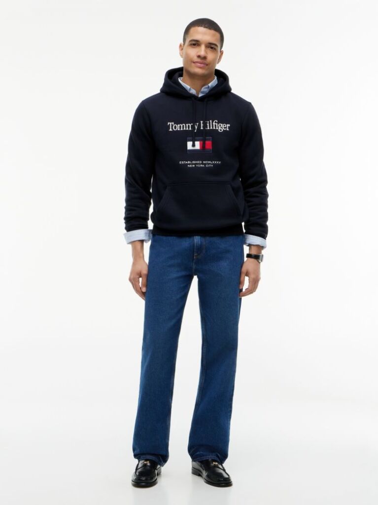 Μπλε Fleece Hoody Με Κεντητό Λογότυπο  Άνδρες