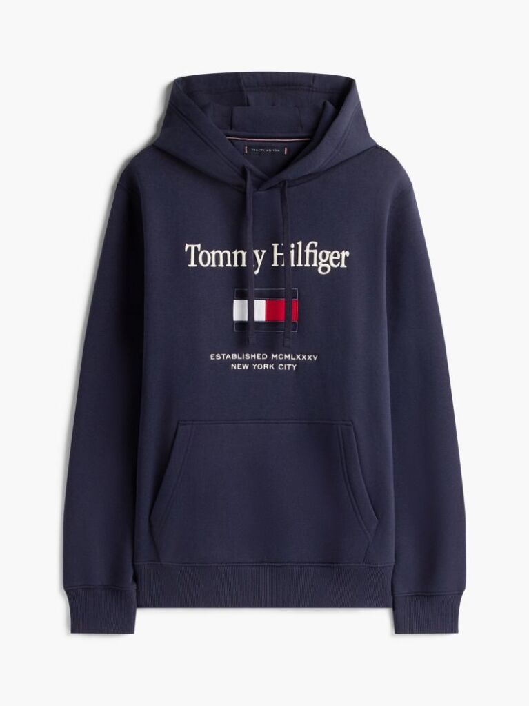 Μπλε Fleece Hoody Με Κεντητό Λογότυπο  Άνδρες