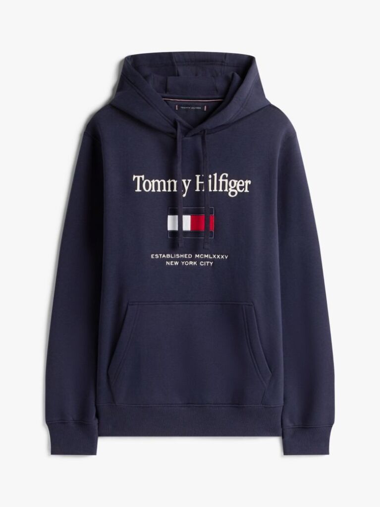 Μπλε Fleece Hoody Με Κεντητό Λογότυπο  Άνδρες