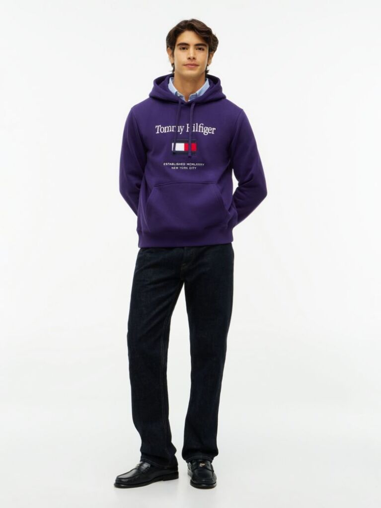 Μωβ Fleece Hoody Με Κεντητό Λογότυπο  Άνδρες
