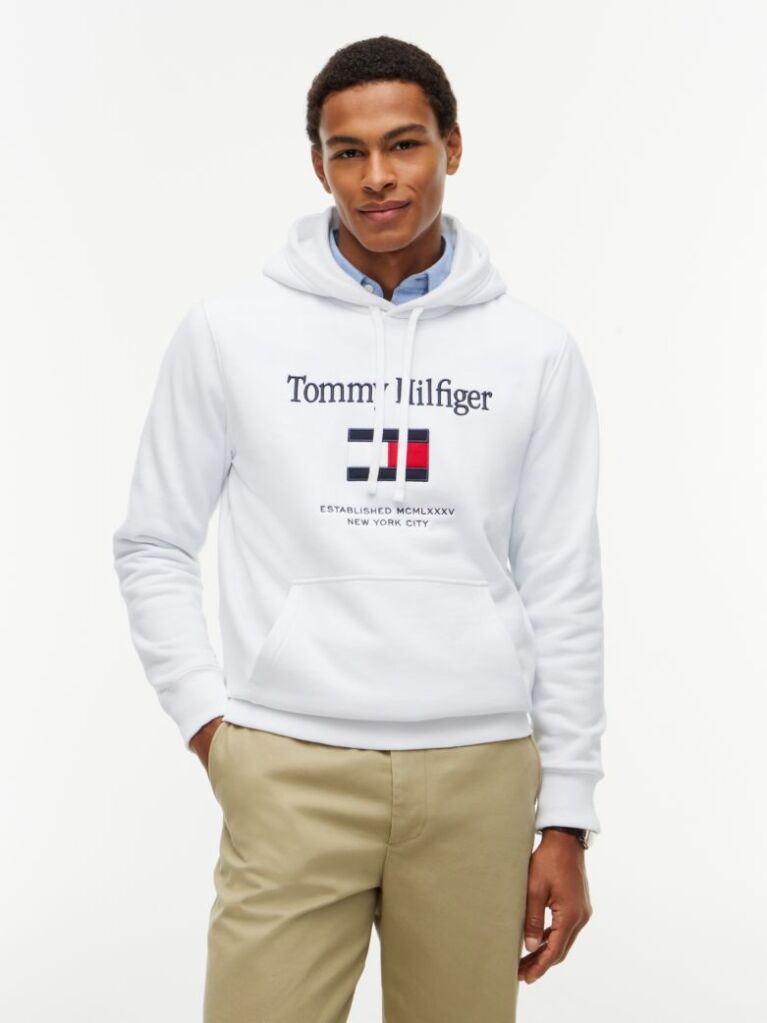 Άσπρο Fleece Hoody Με Κεντητό Λογότυπο  Άνδρες