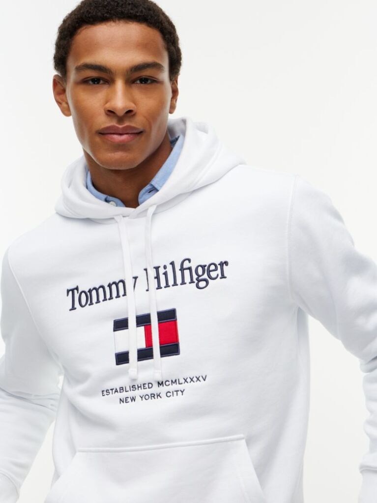 Άσπρο Fleece Hoody Με Κεντητό Λογότυπο  Άνδρες
