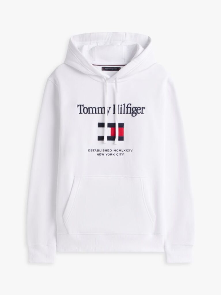 Άσπρο Fleece Hoody Με Κεντητό Λογότυπο  Άνδρες