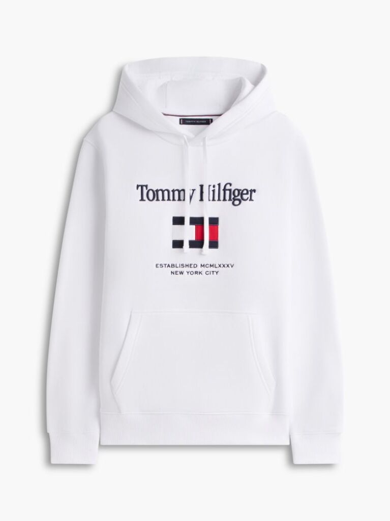 Άσπρο Fleece Hoody Με Κεντητό Λογότυπο  Άνδρες