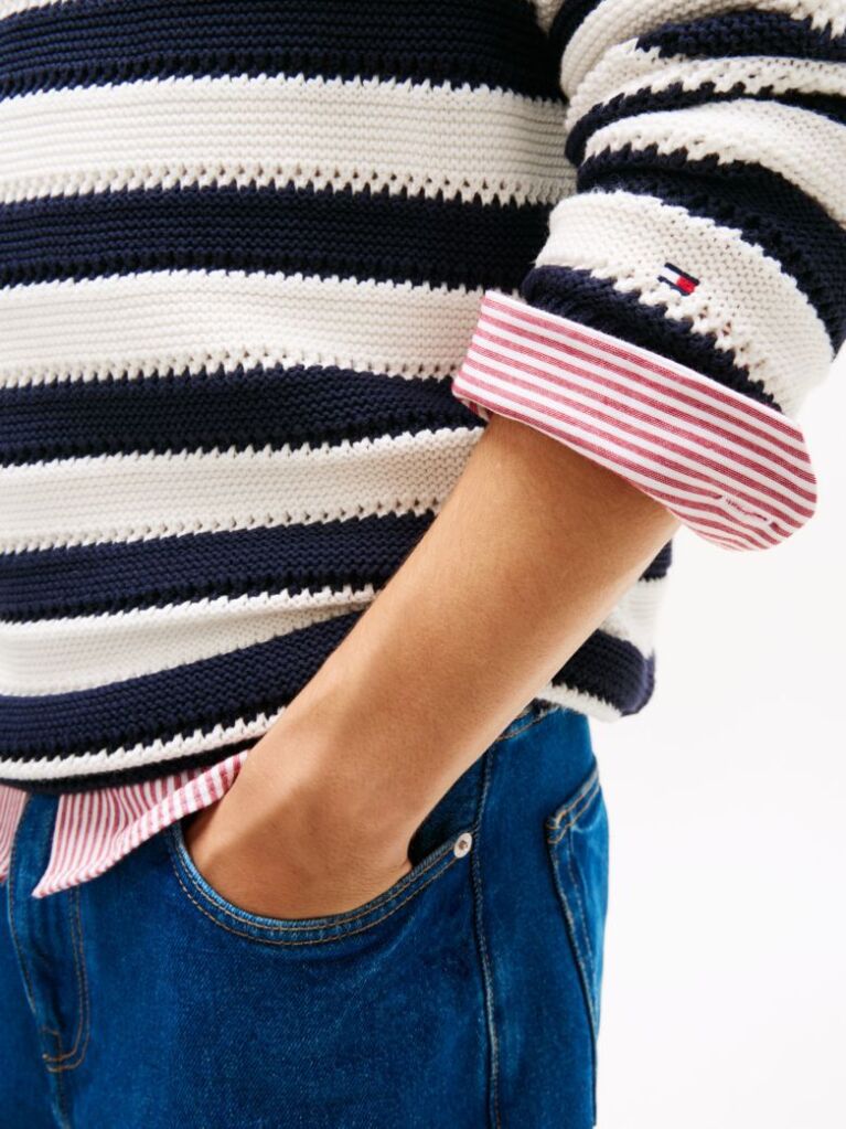 Multi Crochet Stripe Relaxed Jumper  Men