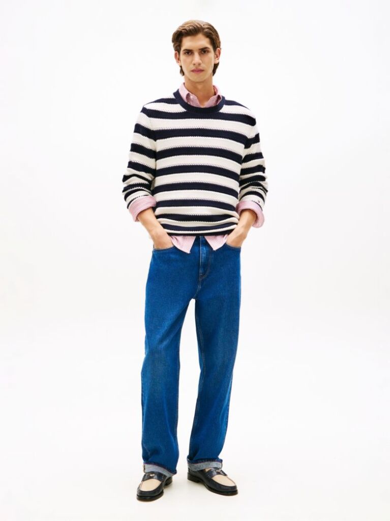 Multi Crochet Stripe Relaxed Jumper  Men