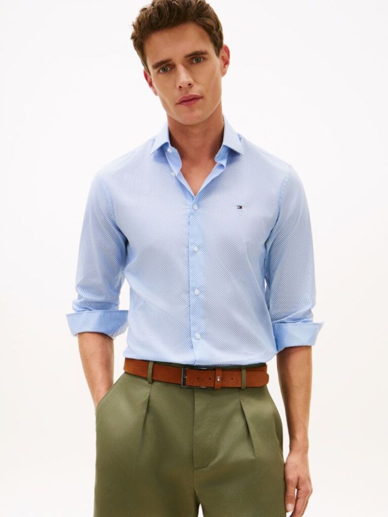 Blue Slim Fit Micro Print Short  Men