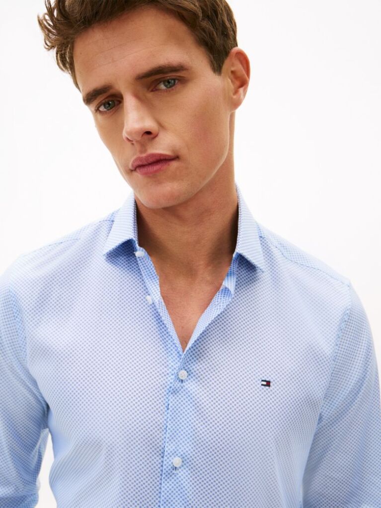 Blue Slim Fit Micro Print Short  Men
