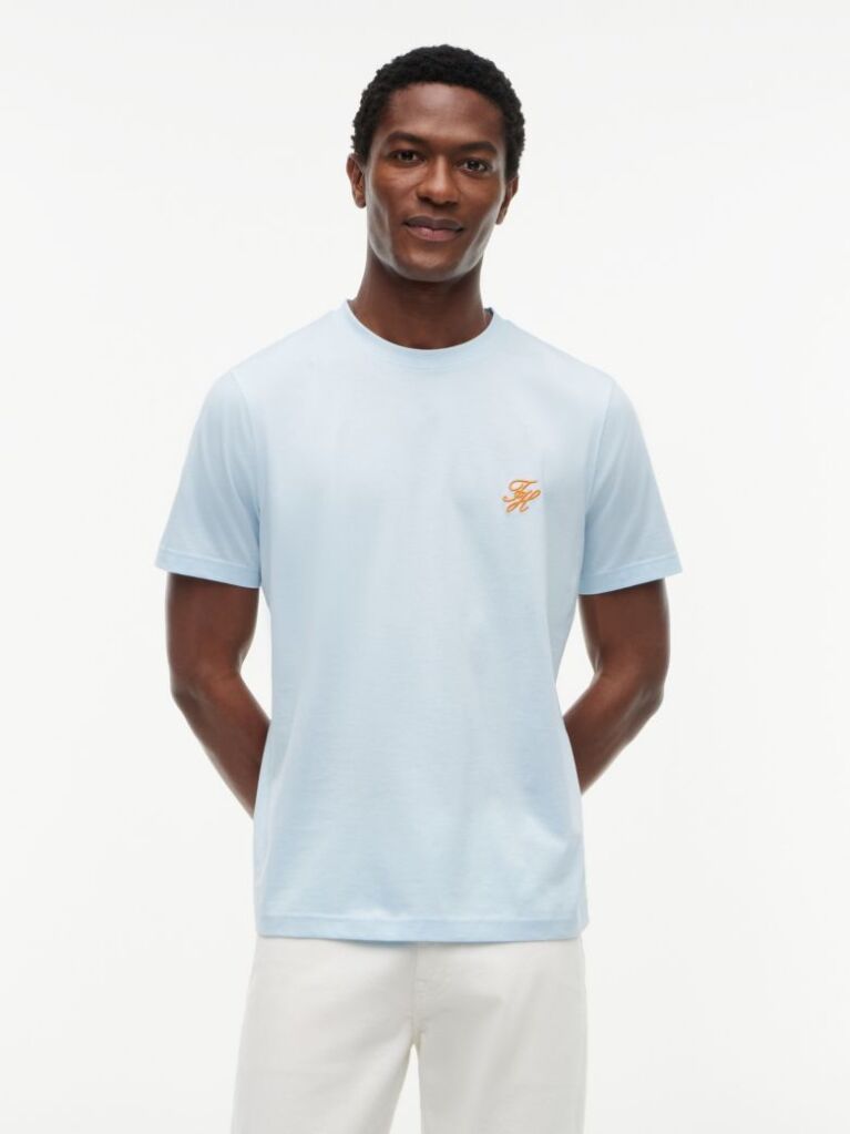 Blue Logo Embroidery Jersey T-Shirt  Men