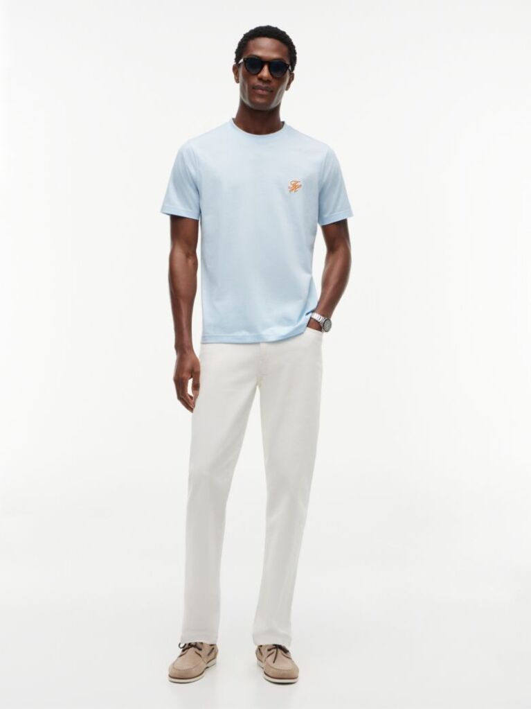 Blue Logo Embroidery Jersey T-Shirt  Men