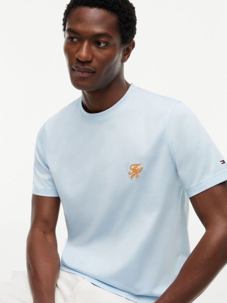 Blue Logo Embroidery Jersey T-Shirt  Men