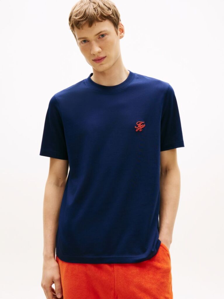 Blue Logo Embroidery Jersey T-Shirt  Men