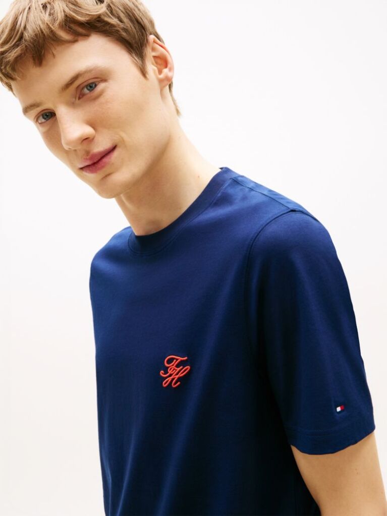 Blue Logo Embroidery Jersey T-Shirt  Men