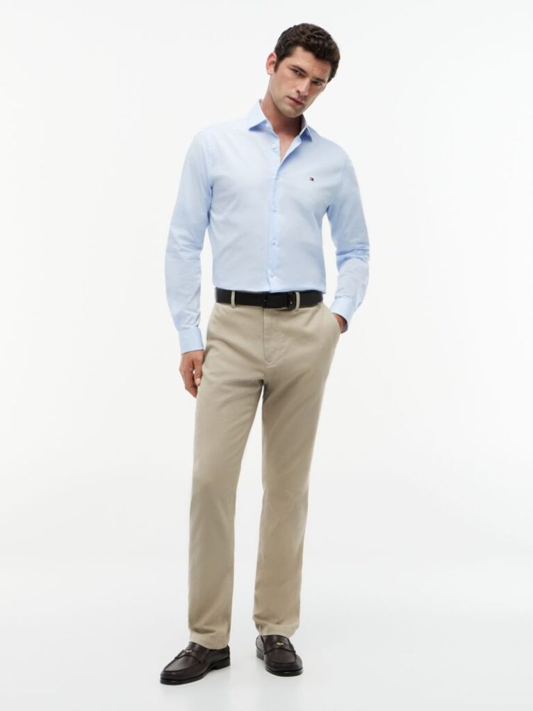 Beige Denton Straight Textured Chinos  Men