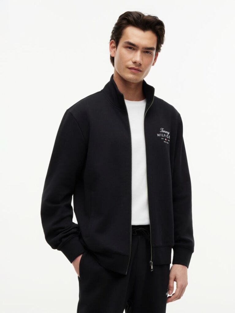 Black Logo Mock Neck Zip-Thru Sweatshirt  Men