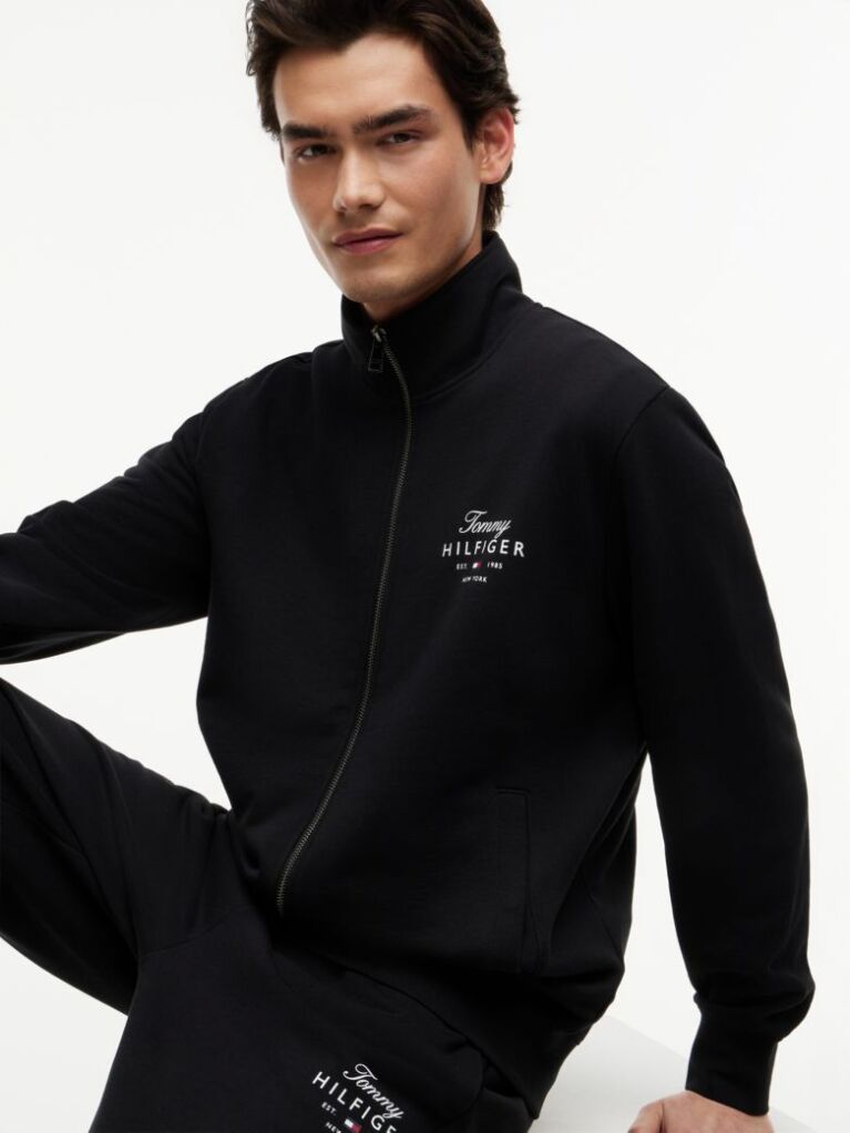Black Logo Mock Neck Zip-Thru Sweatshirt  Men