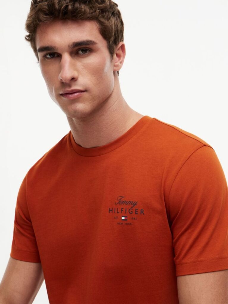 Πορτοκαλί T-Shirt Με Κλασική Λαιμόκοψη Και Λογότυπο  Άνδρες